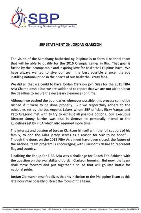 SBP statement Jordan Clarkson
