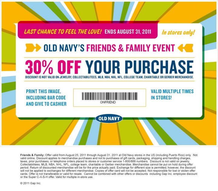 Old Navy: 30% Off Entire Purchase - Friends  Family Event - Printable ...