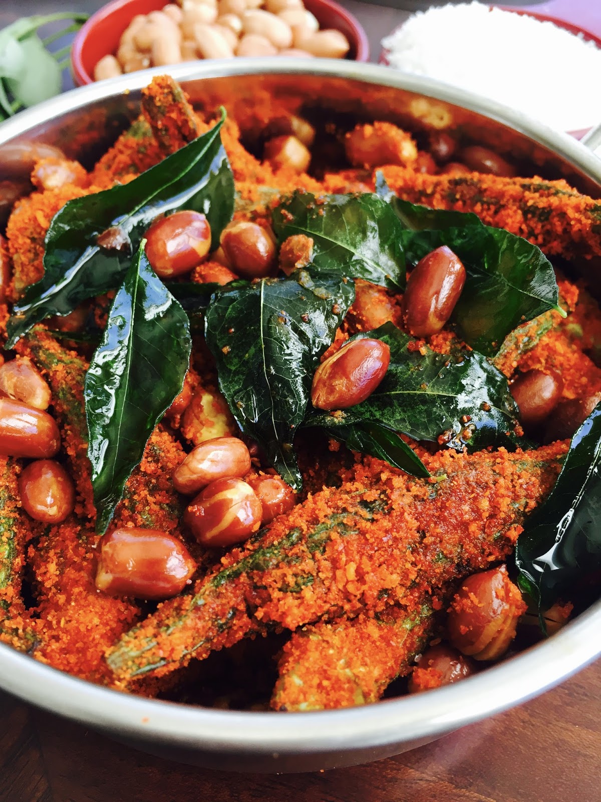 Okra Fry (Bhendi Fry) Using Coconut spice powder (Kobbari Karam) For
