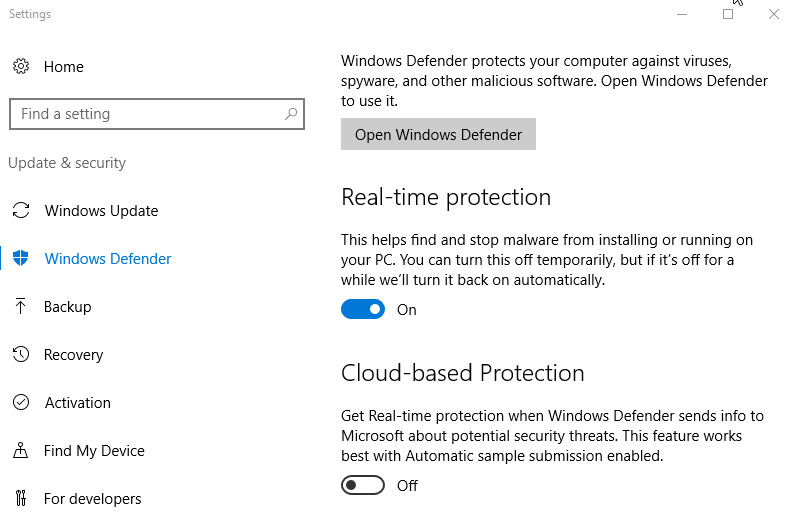Microsoft defender windows 10 как включить. Windows 10 dialog.