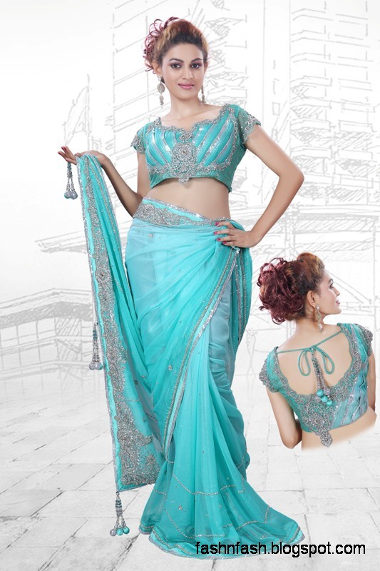 Bridal-Wedding Saree Dress Designs-Indian-Pakistani Fancy Bridal-Wedding Party Wear Saree