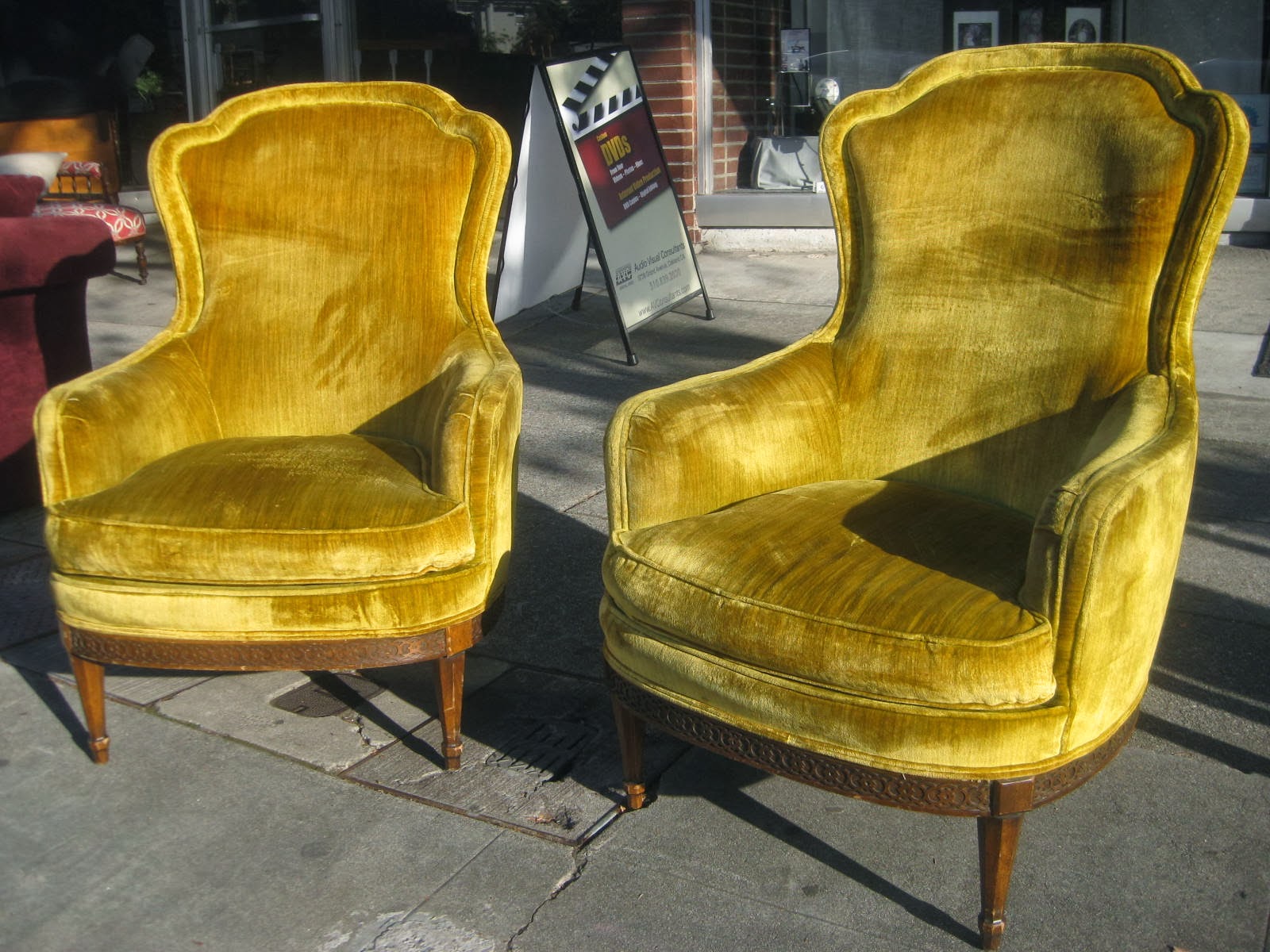 UHURU FURNITURE & COLLECTIBLES SOLD Pair of Golden Velvet Chairs 150