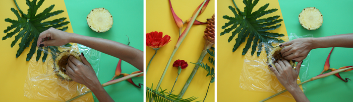 Valentina Vaguada: DIY, pineapple centerpiece, fall, flower arrangement, caribbean style