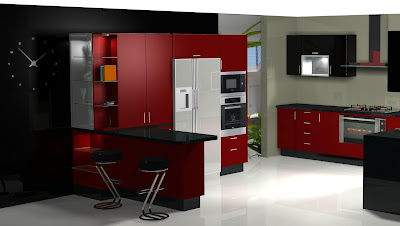 MI COCINA: Diseño de cocina, laminado alto brillo, en negro y burdeos