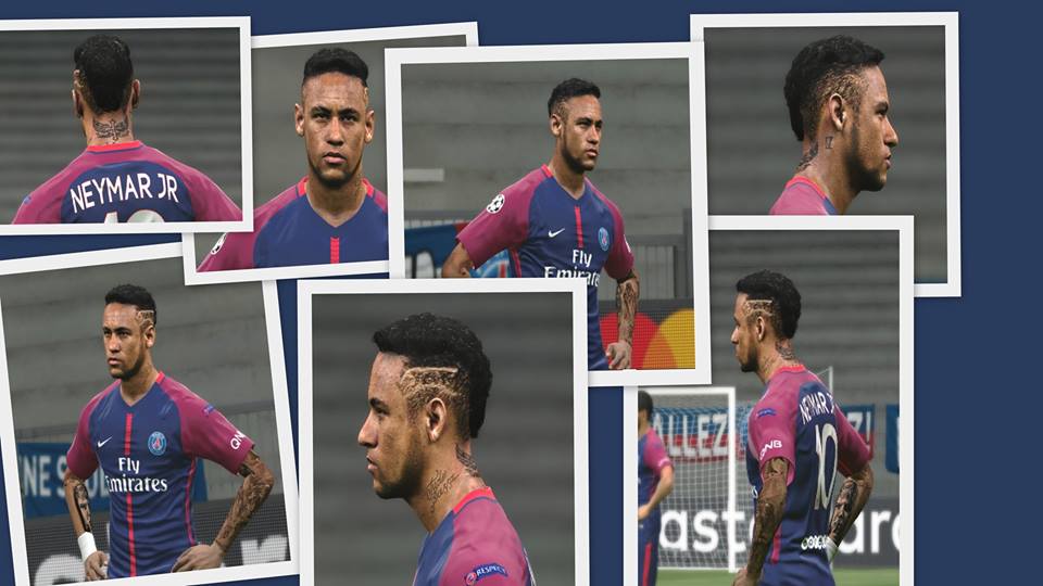 الموضوع الشامل لتحويل بيس 2017 الى بيس 2018 من (جرافيك - سكوربورد - وارضيات - وتعليق عربى (فهد العتيبى) - وجيم بلاى (Game Play ) PES2018-Neymar-Jr-Face-with-Tattoo-Update-By-OKOROr17