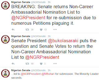 1 Senate rejects President Buhari's non-career ambassadorial list