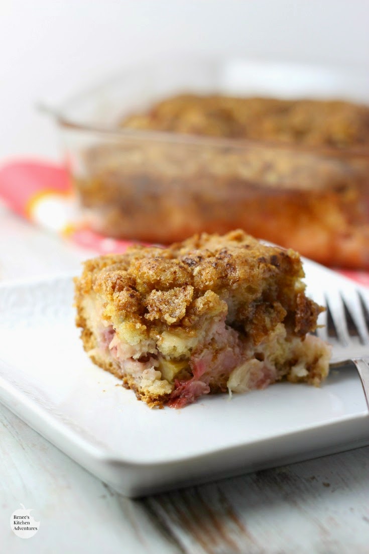Strawberry Rhubarb Crunch Cake by Renee's Kitchen Adventures - easy recipe for a quick and delicious cake full of fresh strawberries and rhubarb! 