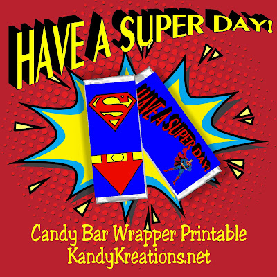 Celebrate a Super Birthday or a Great Day with this Superman Candy Bar Wrapper free printable.  Wrapper fits a 1.5 ounce Hershey candy bar and can be downloaded and personalized for your personal use.