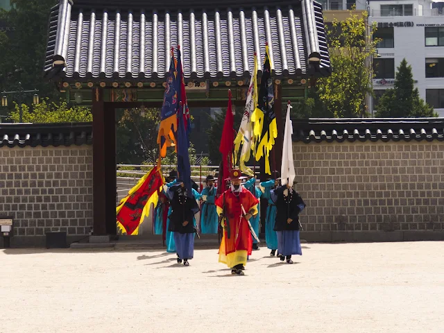 Changing of the guard at Gyeongbokgung Palace in Seoul South Korea