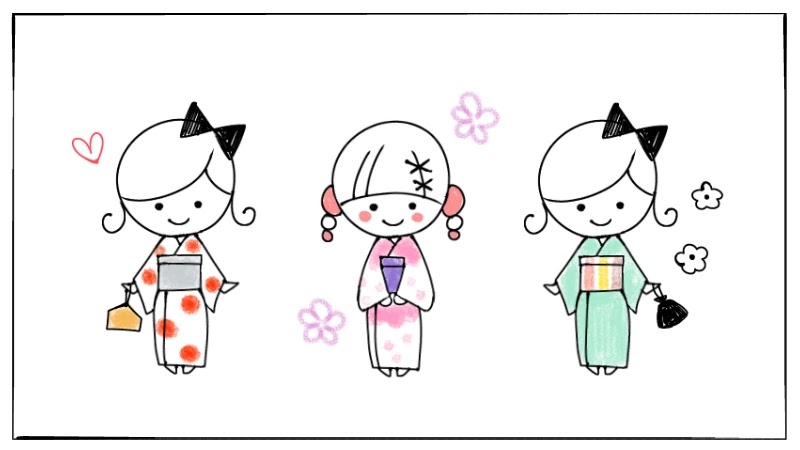 簡単な着物 浴衣 和服 の女の子のイラストの描き方 ボールペンイラストと水彩 遠北ほのかのsurariru