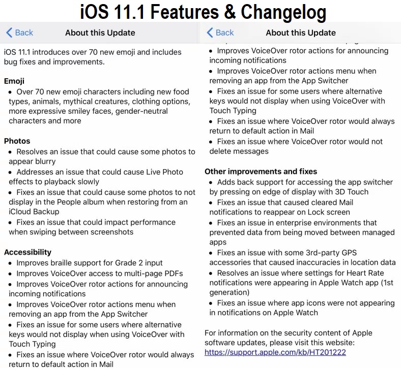 iOS 11.1 Features & Changelog