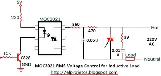 MOC3021 Circuitry for Inductive Load with Snubber Circuit