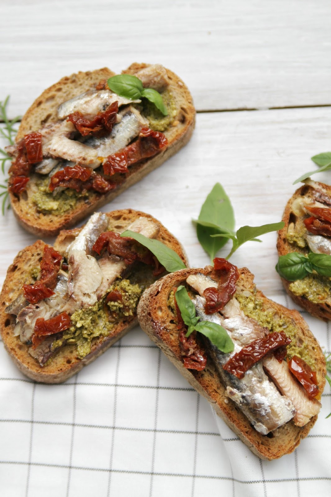 Wholesome Girls Sardine sandwiches with pesto and sundried tomatoes.