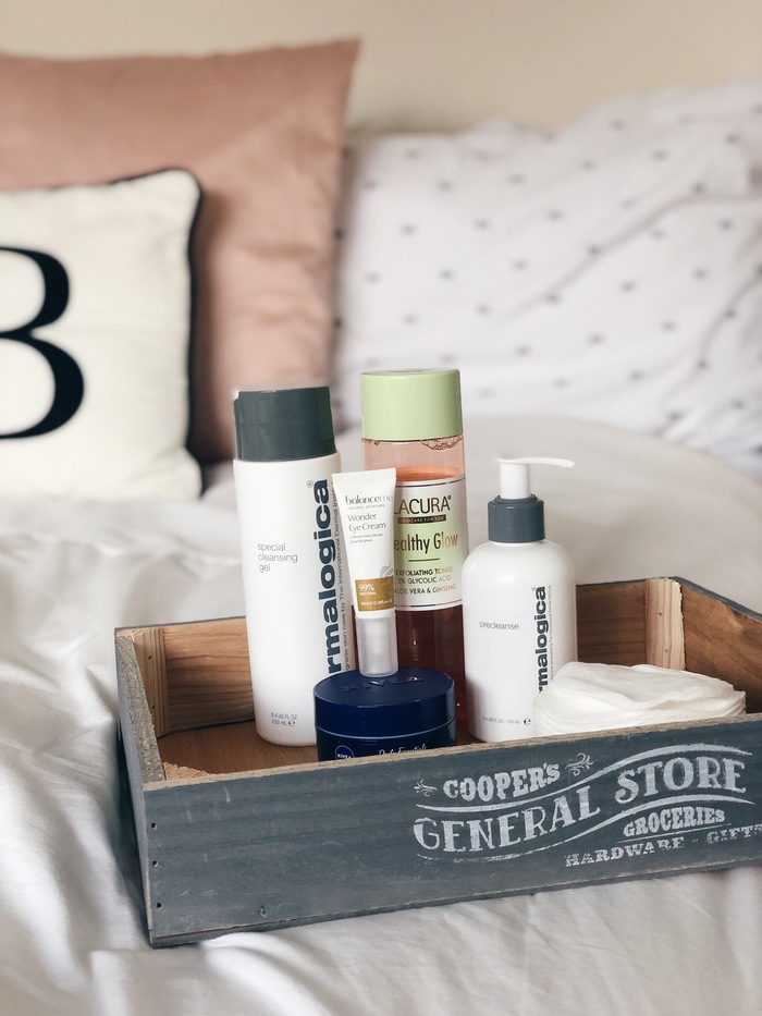 My evening acne skincare routine featuring products from Dermalogica, Balance Me and Lacura