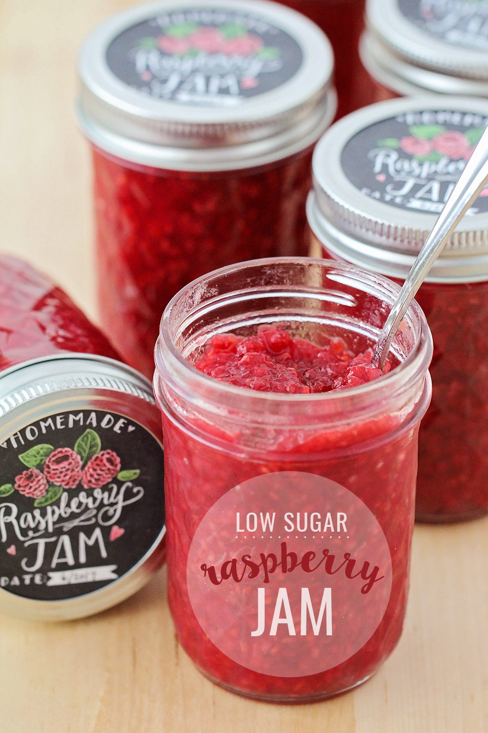 This low sugar fresh raspberry jam has way less sugar than regular jam, but is just as delicious. It's so easy to make, too!