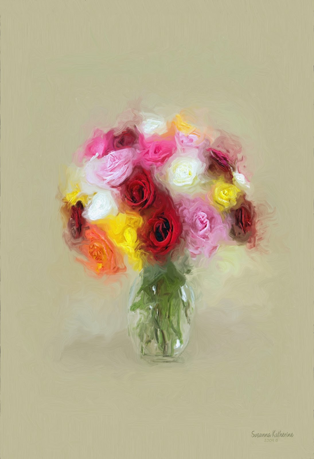 PaintingsofArtistsOriginalUnusual Art Rose Flowers In A Clear Vase