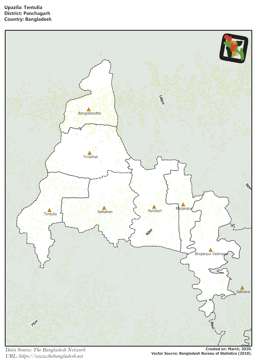 Tetulia Upazila Elevation Map Panchagarh District Bangladesh
