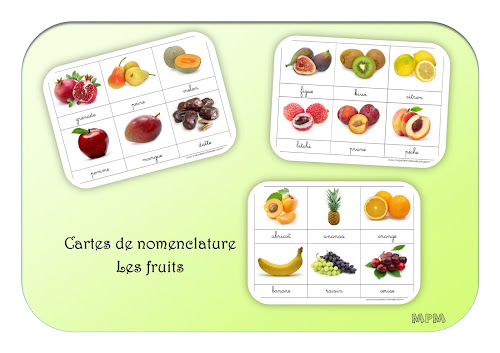 Cartes de nomenclature - Les fruits