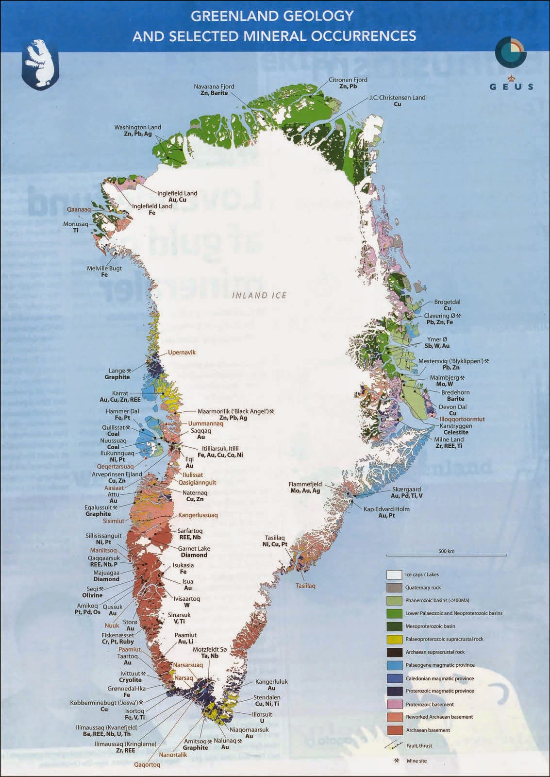 Groenlandia Mapa Politico - Greenland Geology Map Minerals
