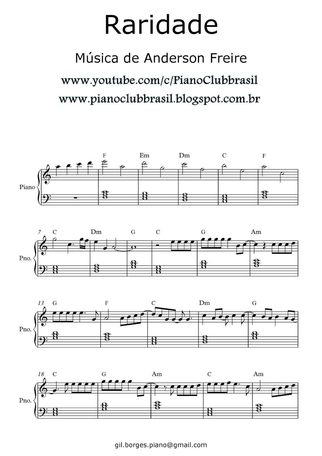 Raridade Anderson Freire (partitura com cifras)