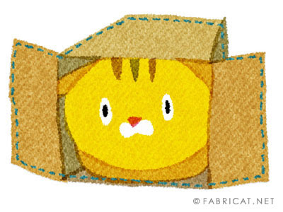 可愛い箱に入る茶トラ 猫のイラスト