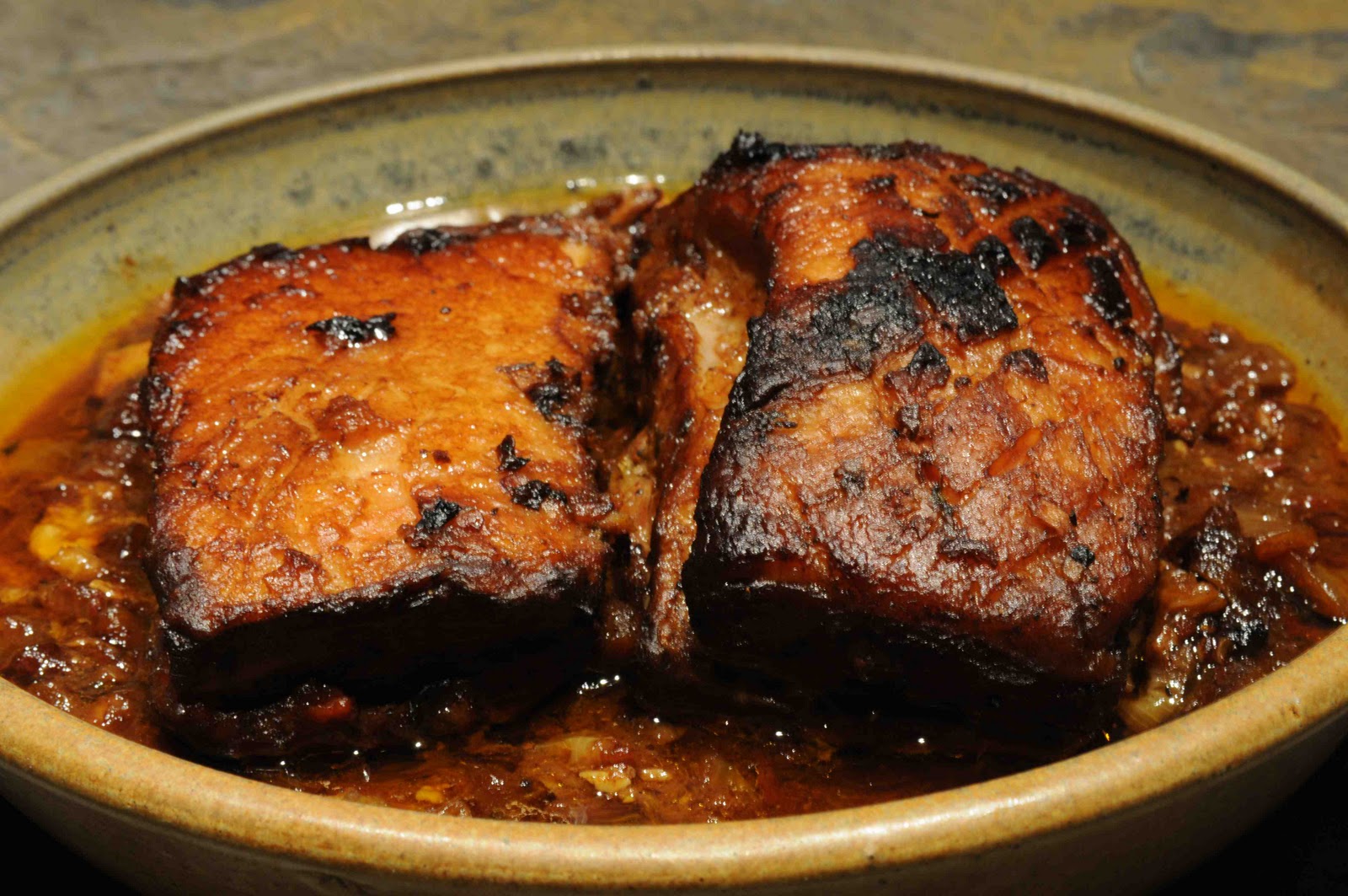 My Recipes Jerked Pork Pork with plantain fritters and chutney