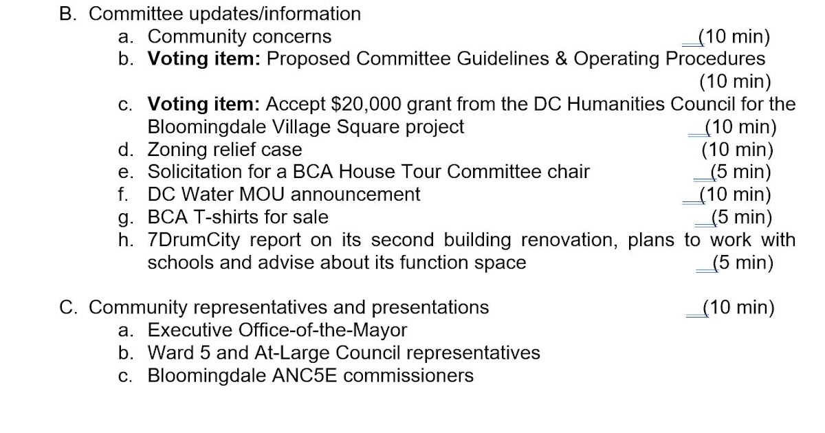 bloomingdale DC Humanities Council 20,000 grant vote on the agenda of tonight's Bloomingdale
