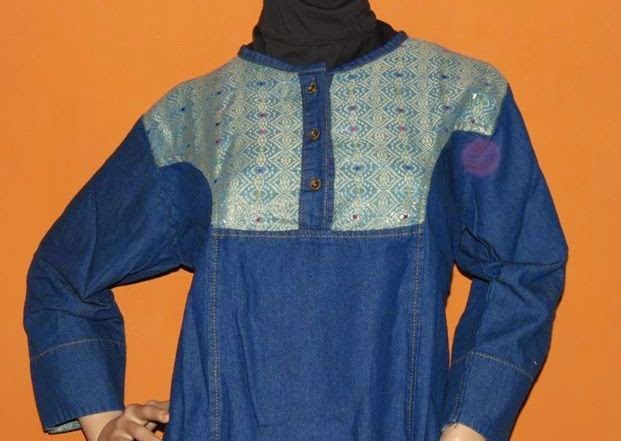  Atasan  Jeans Kombinasi Songket  AJ944 Grosir Baju  Muslim  