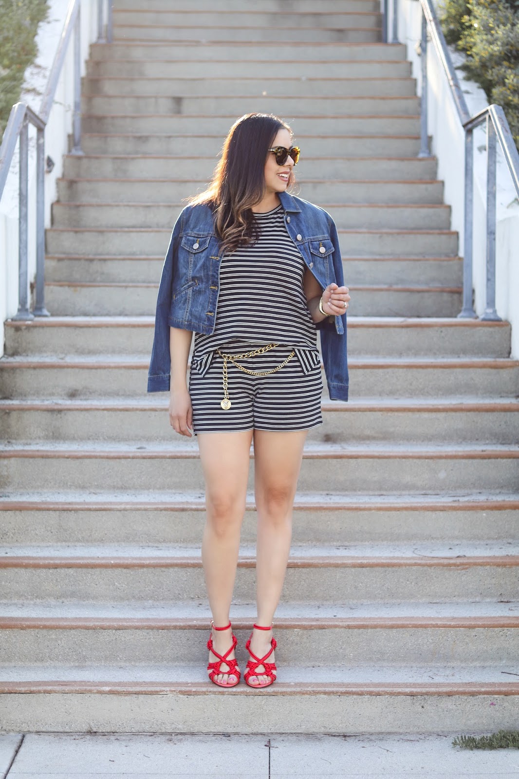 how to wear a striped playsuit how to wear a striped playsuit, denim jacket with stripes