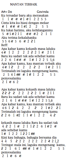 Djadisatube Not Angka Piano Lirik Lagu Govinda Mantan Terbaik