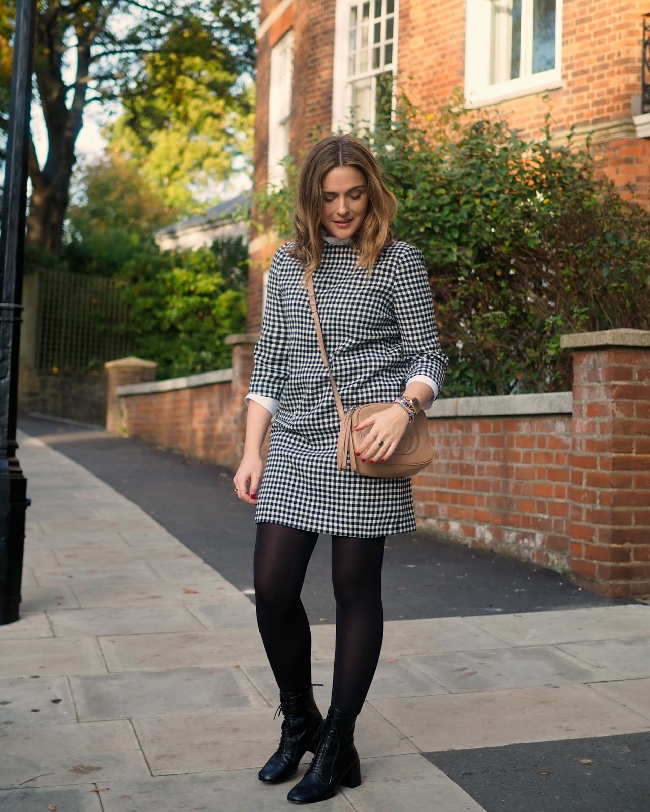 navy dress with black boots