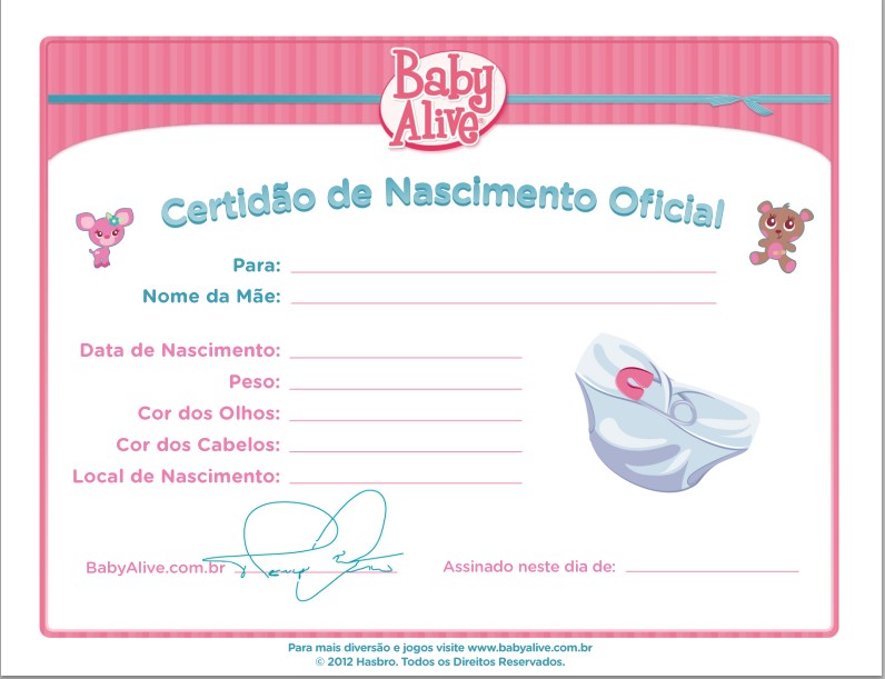 Dicas para a sua Baby Alive: Certidão de nascimento para sua Baby Alive