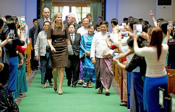 Queen Maxima of the Netherlands gave a speech with unidentified Myanmar lawmakers and educationalists after delivering a speech on the importance of access to financial services at the University of Yangon, Myanmar