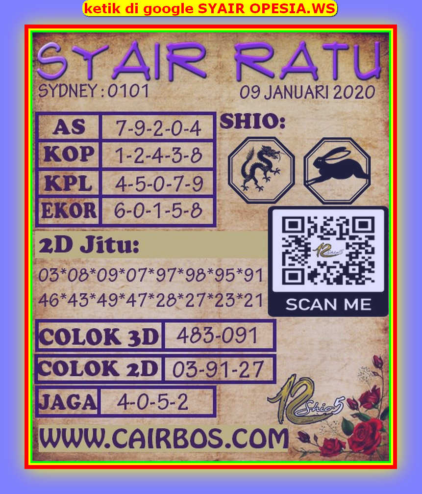 Syair Sydney 9 Januari 2020 KODE SYAIR SGP SYAIR HK
