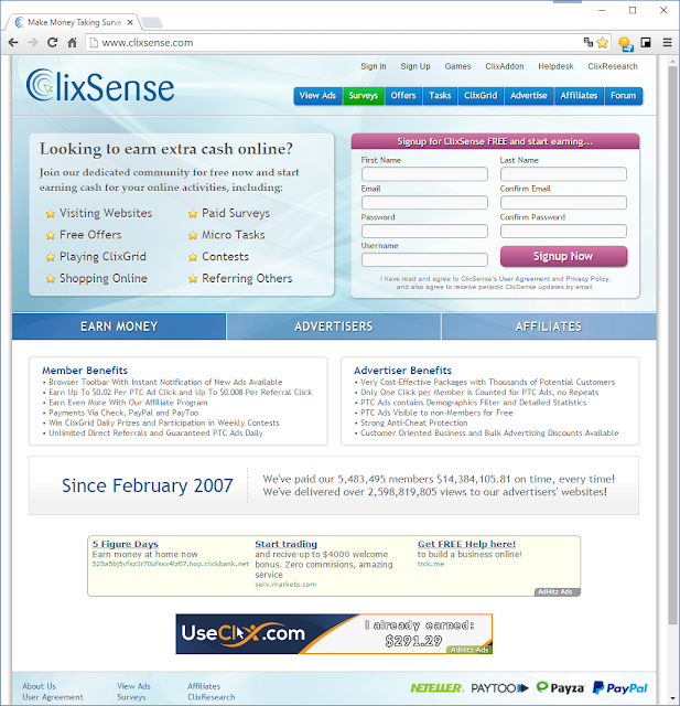 ClixSense - главная страница
