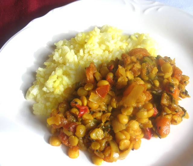 Indian Yellow Split Pea Curry with Tomatoes and Spices (Matar Dal