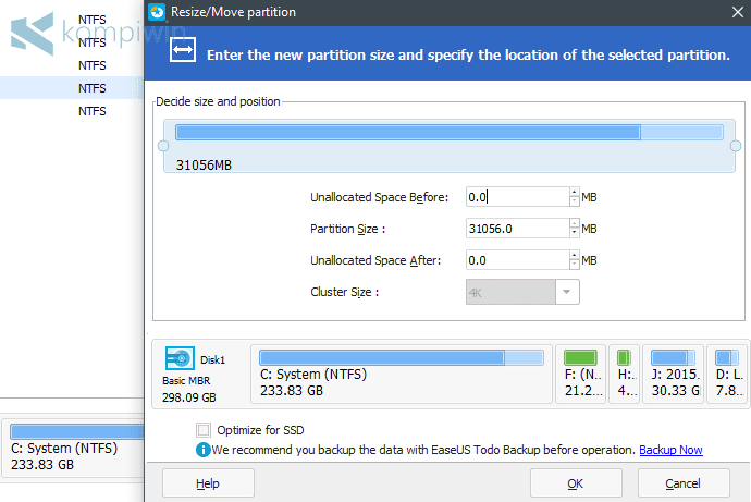 mengatur jumlah isi kapasitas hard disk