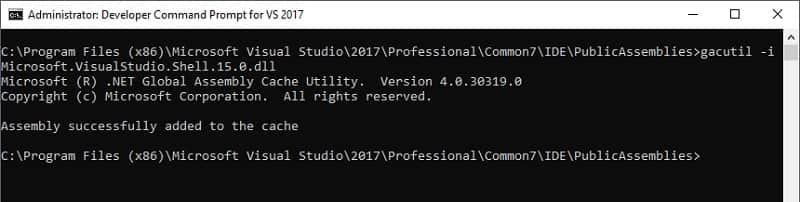 Successful installation of Microsoft.VisualStudio.Shell.15.0.dll