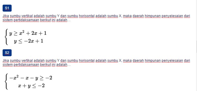 Contoh Soal Daerah Himpunan Penyelesaian Sistem Pertidaksamaan Kuadrat Dua Variabel