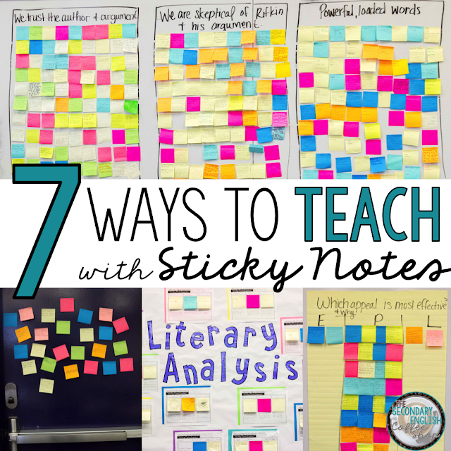 7 Ways to teach secondary ELA with sticky notes