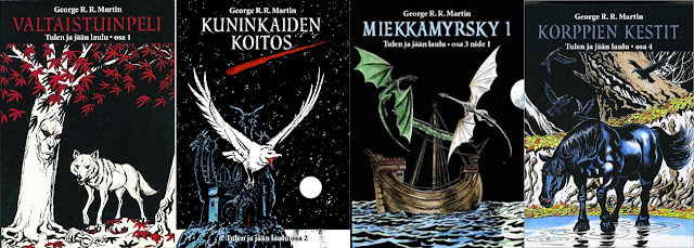 A Song of ice and Fire cover art work Suomi finnish Finland valtaistuinpeli  kuninkaiden koitos korppien kestit miekkamyrsky