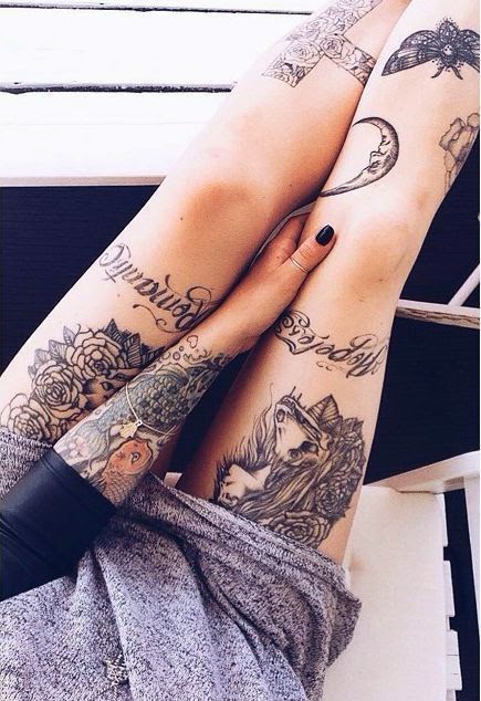 Women Thigh New Tattoo Designs, Lettering Model Women Thigh Tattoos, Tattoos of Cute Women Thigh, Women, Parts,