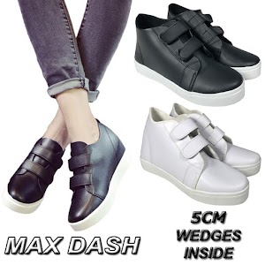 Max Dash - Hidden Wedges Sneakers Casual Adhesive Strap Wanita Hitam Putih Max Dash - Hidden Wedges Sneakers Casual Adhesive Strap Wanita Hitam Putih