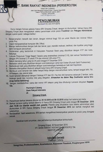 Lowongan Kerja Bank Rakyat Indonesia Zona Ilmu 2