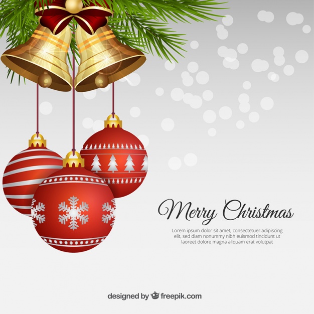 Realistic christmas balls with bells Free Vector