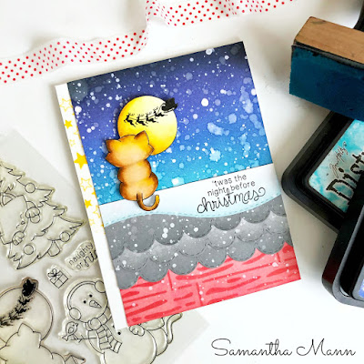 'Twas the Night  Before Christmas Card by Samantha Mann, Newton's Nook Designs, Christmas Card, Cards, Handmade Cards, Distress Ink, Ink blending, Winter, #newtonsnook #getcrackingonchristmas #cards #christmas #christmascard #stencil #inkblending