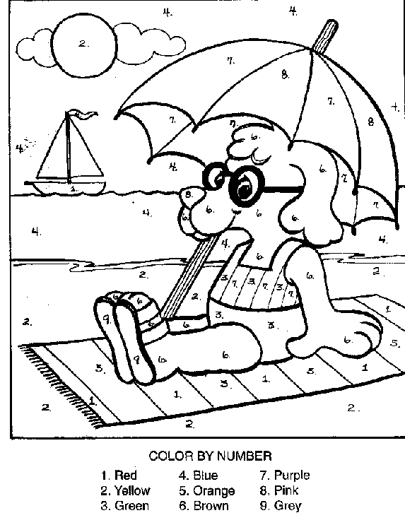 Coloring And Activity Pages Dog On The Beach Color By Number