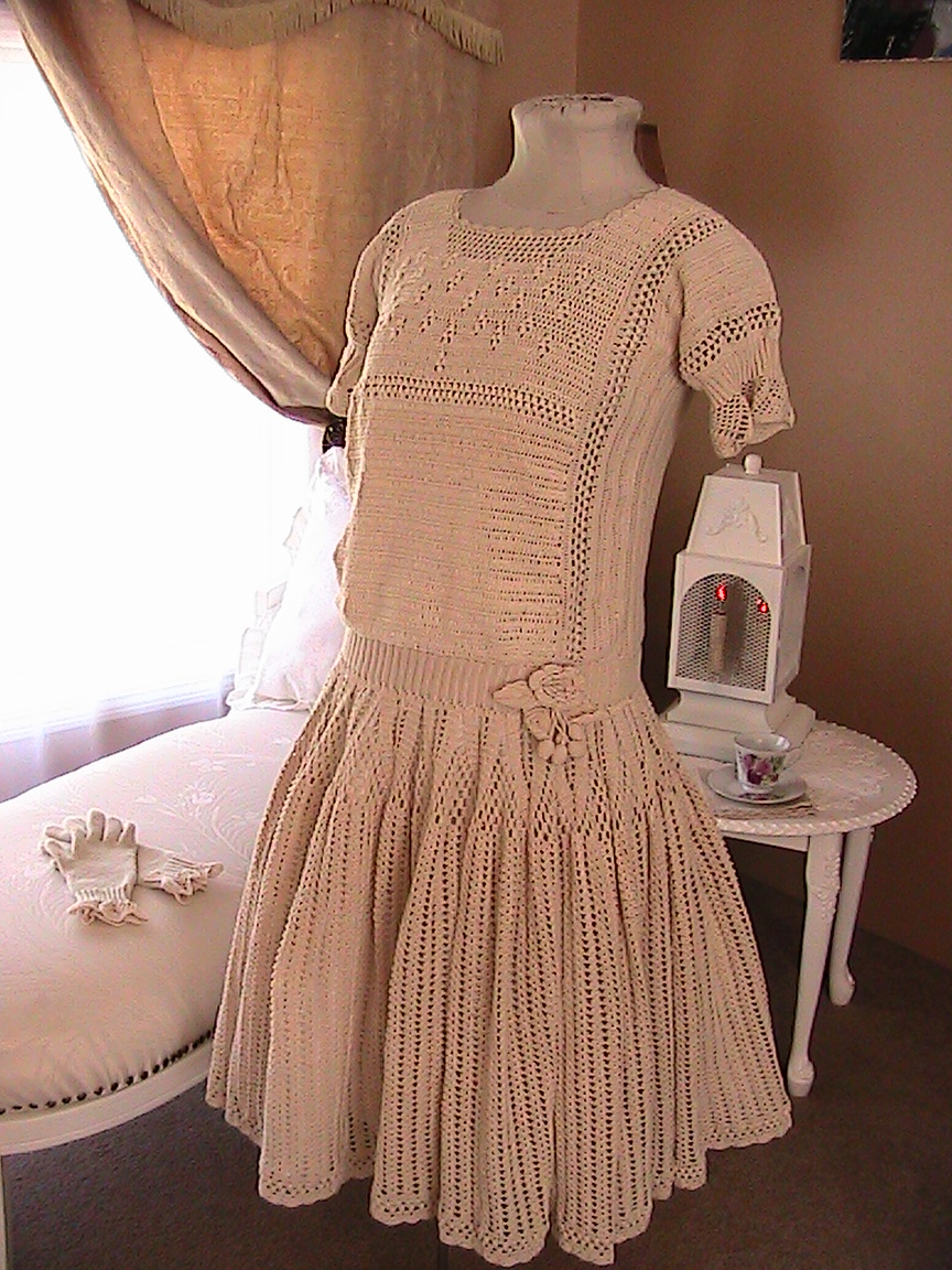 Katty's Cosy Cove Curtain Call Doily Pattern And Crocheted Dress