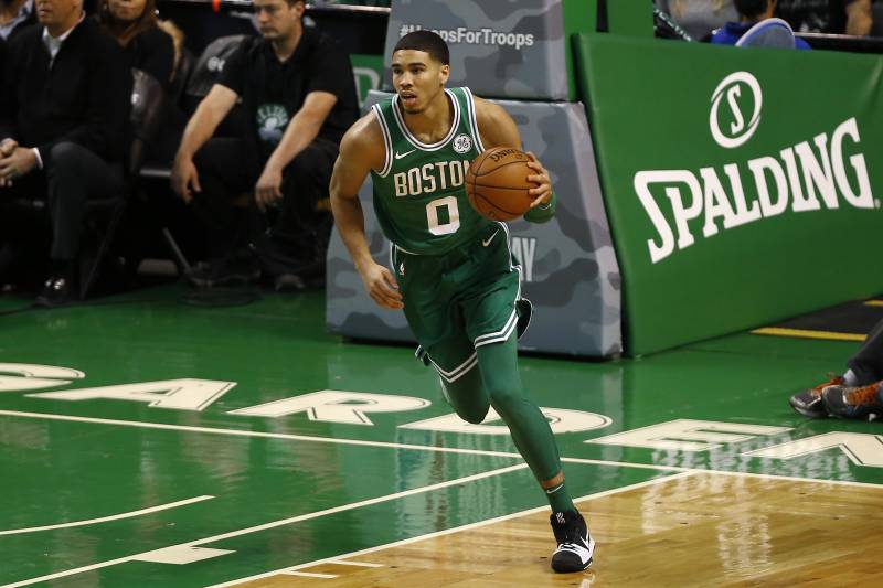 Boston Celtics forward Jayson Tatum 0 tattoo on his left leg during the  first half against the Oklahoma City Thunder at Chesapeake Energy Arena   HoopsHype