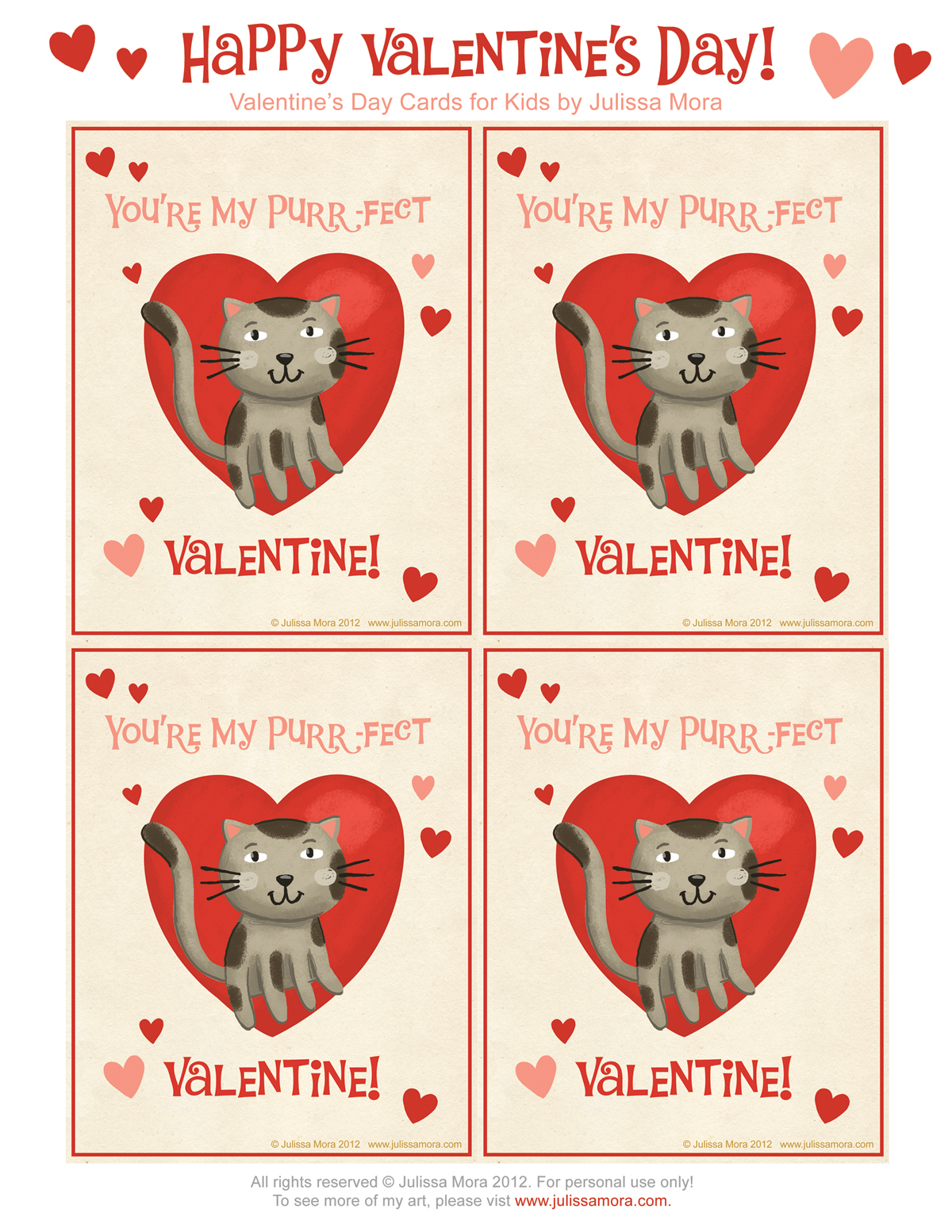 Free Printable Valentines Cards For Kids With Cats